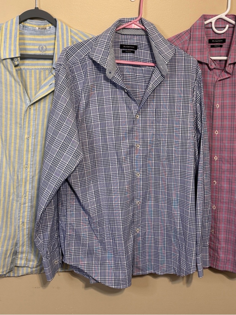 🚨🚨🚨3 for $35🚨🚨🚨Bugatchi Men's Button-Down Shirt Trio - Blue, Yellow, Pink Plaids